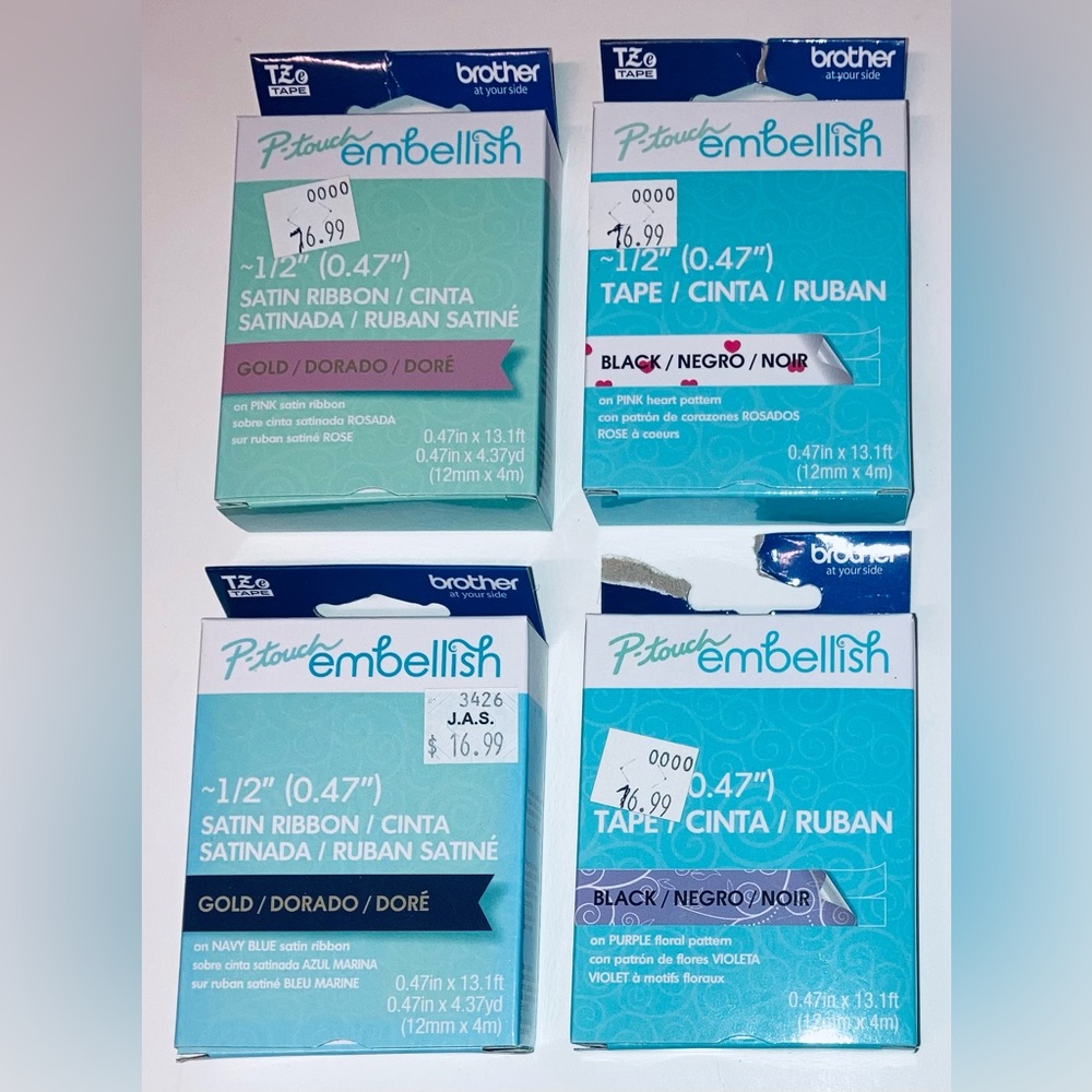 P-Touch Embellish Satin Ribbon & Tape - NEW! Set of 4.